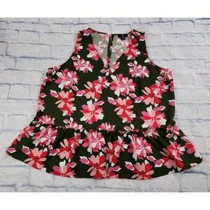 Jason Wu WOMENS SIZE XL Green Pink Floral Sleeveless Peplum Flower Top